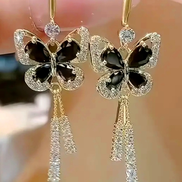 GOLD / AMETHYST/TOPAZ DANGLE EARRINGS 2 in - Picture 2 of 2